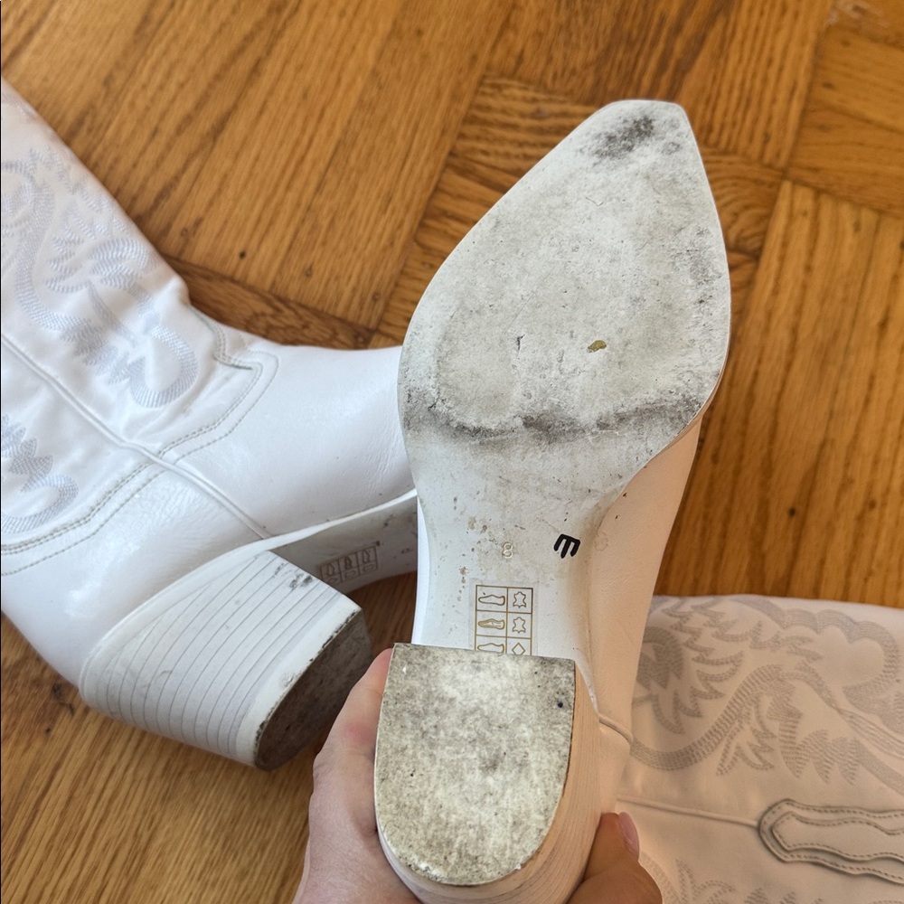 Jeffrey Campbell Dagget Cowboy Boots white western pull on 8 leather - Picture 7 of 8